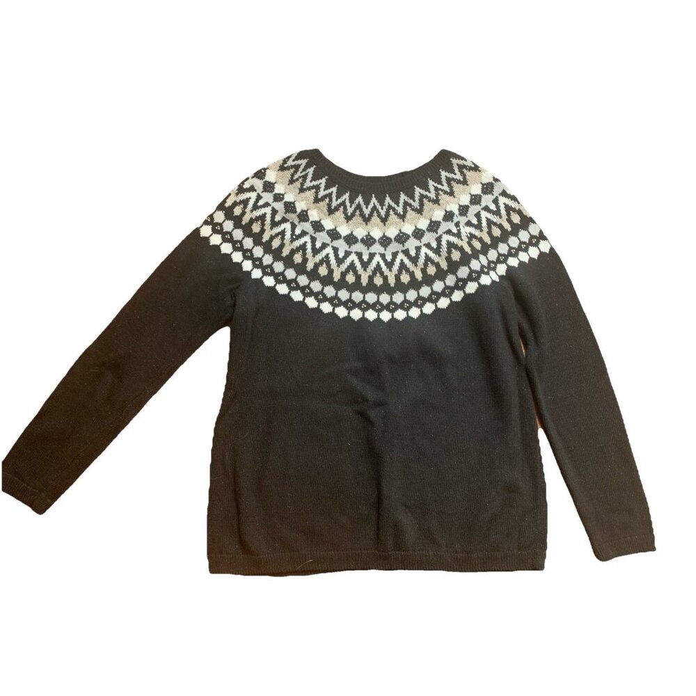 J. JILL Sweater Size S Small Black White Beaded Long Sleeve Crew Neck Pullover